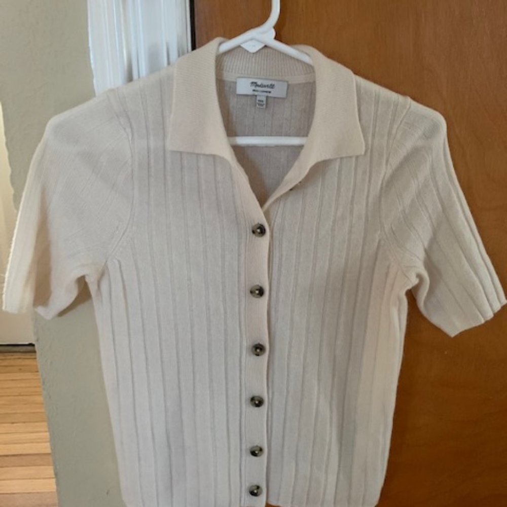 Madewell Cashmere Polo Cardigan Sweater in Ivory